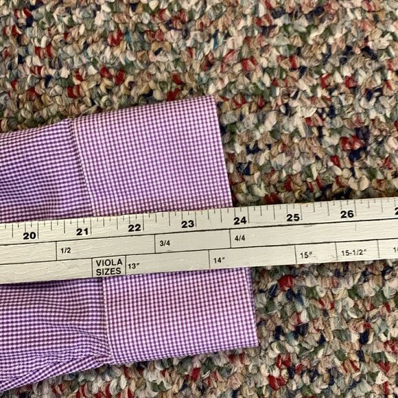 Boss Hugo Boss Lavender White Mini Gingham Check LS Sharp Fit Dress Shirt 17.5/R - Picture 12 of 12
